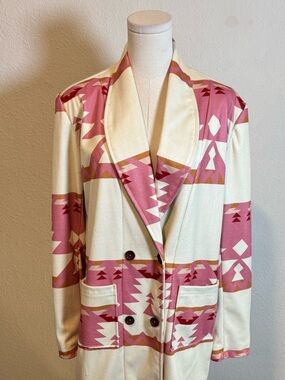Unbranded Cream Pink & Orange Western Print Coat size Large